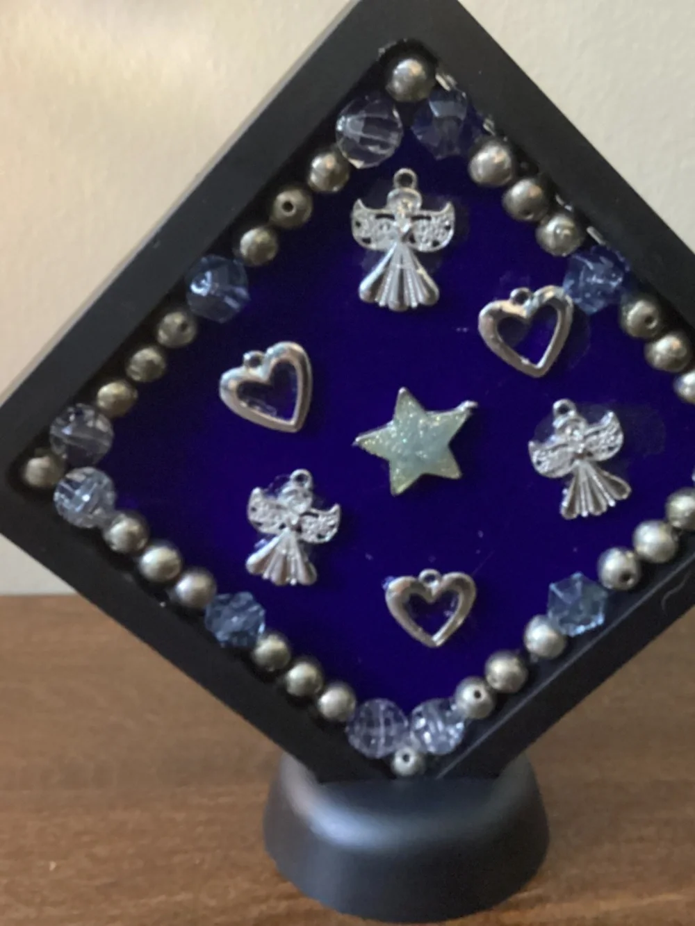 Christmas Jewelry art snowman up-cycled angels hearts stars silvertone frame